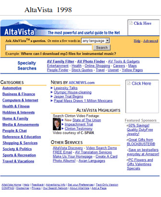 Alta vista search page